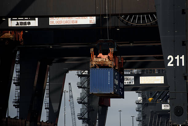 Port crane lifting shipping container at Bayport Terminal — helping injured crane operators and maritime workers pursue compensation claims